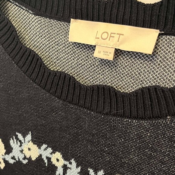 NWOT Ann Taylor LOFT Floral Stripe Puff Sleeve Sweater Navy Size M - Picture 5 of 7